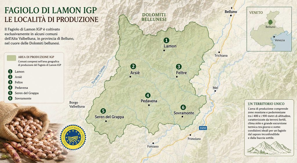 mappe delle località di produzione del Fagiolo di Lamon della Vallata Bellunese IGP