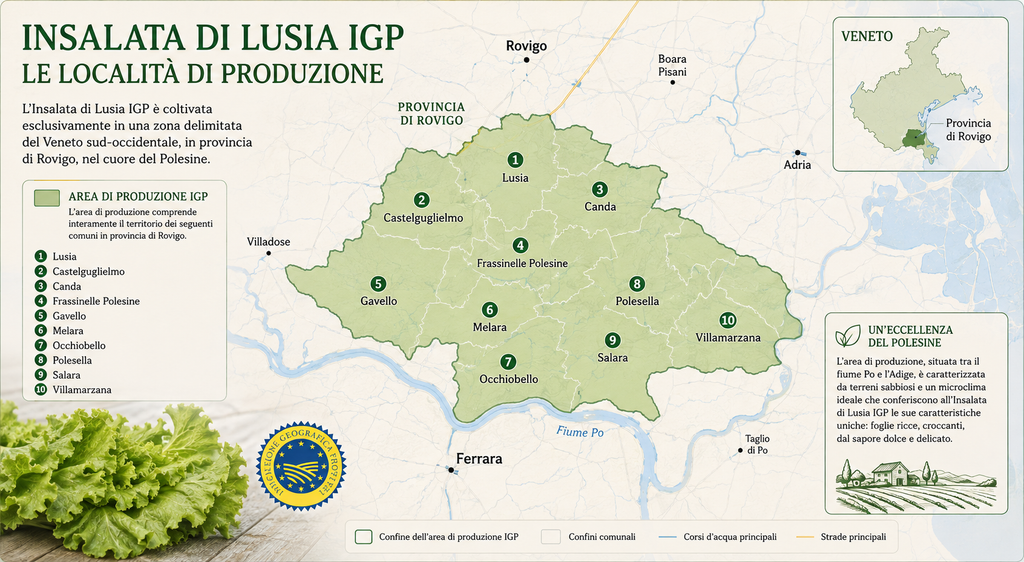 mappa della zona di produzione dell'insalata di lusia igp